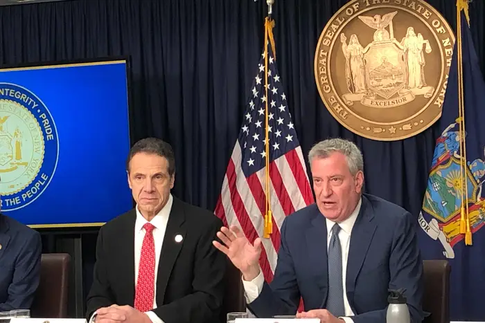 Governor Andrew Cuomo and Mayor Bill de Blasio hold a press conference to discuss first positive coronavirus test in New York.